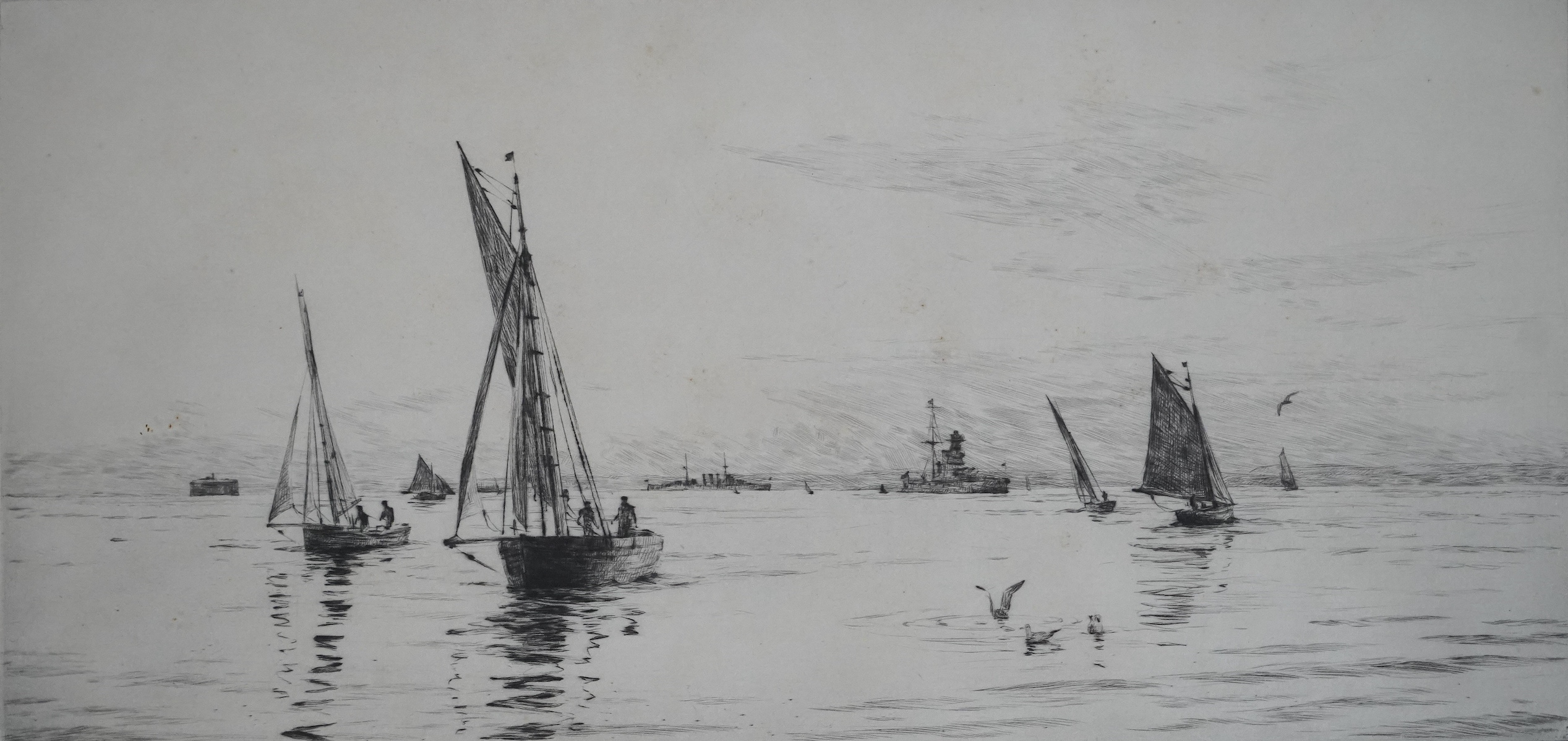Rowland Langmaid (1897-1956), etching, 'Spithead', signed in pencil, academy proof blindstamped, 18 x 36cm